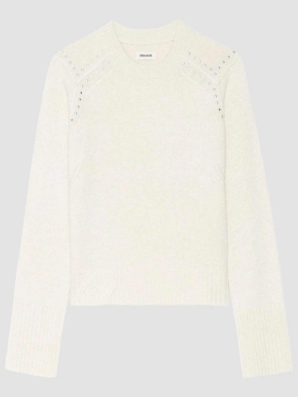 Zadig & Voltaire Ecru Crewneck Sweater with Stud Accents